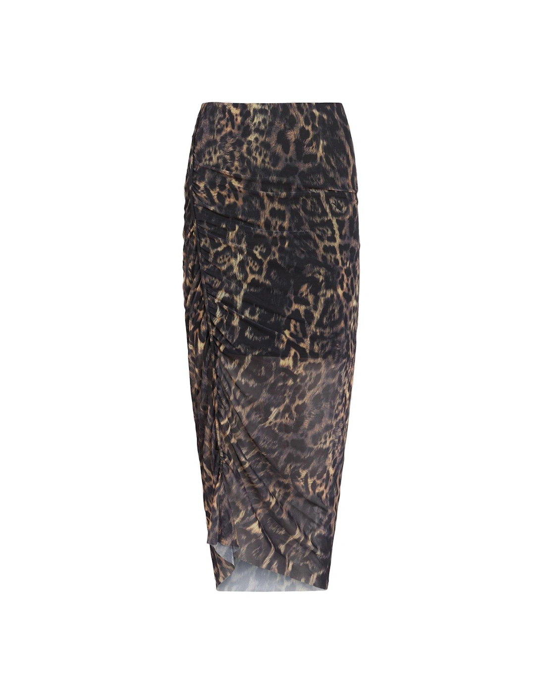 Nora Leopard Print Mesh Midi Skirt - Brown