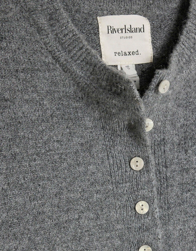 Neat Button Cardigan - Marl Grey