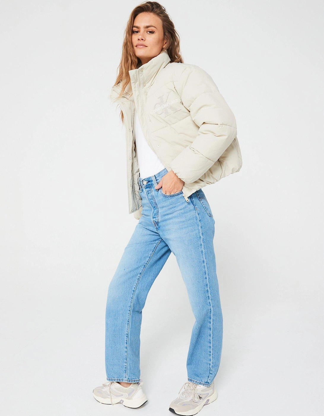 Chenille Monologo Padded Jacket - Cream