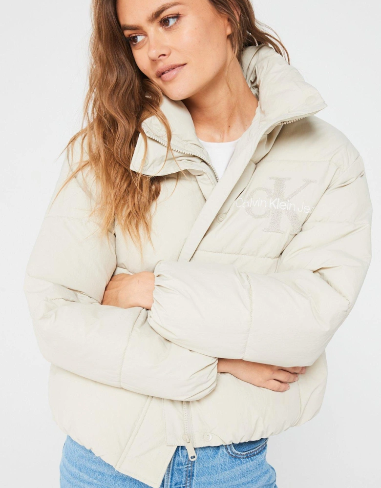 Chenille Monologo Padded Jacket - Cream