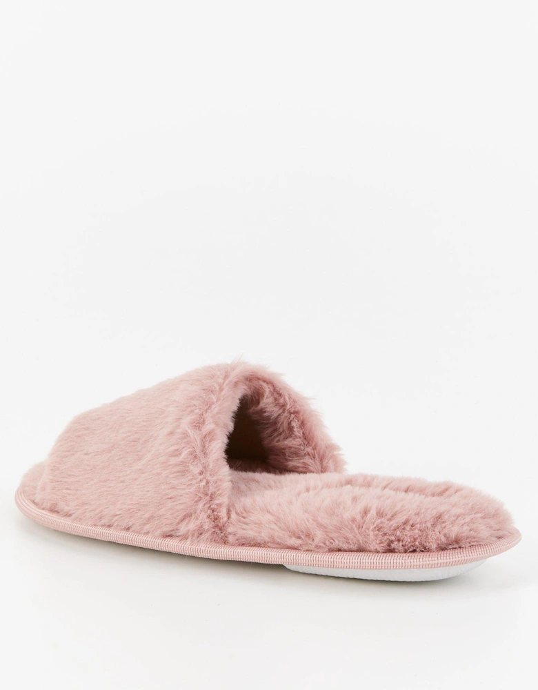 Faux Fur Slider Slipper - Pink