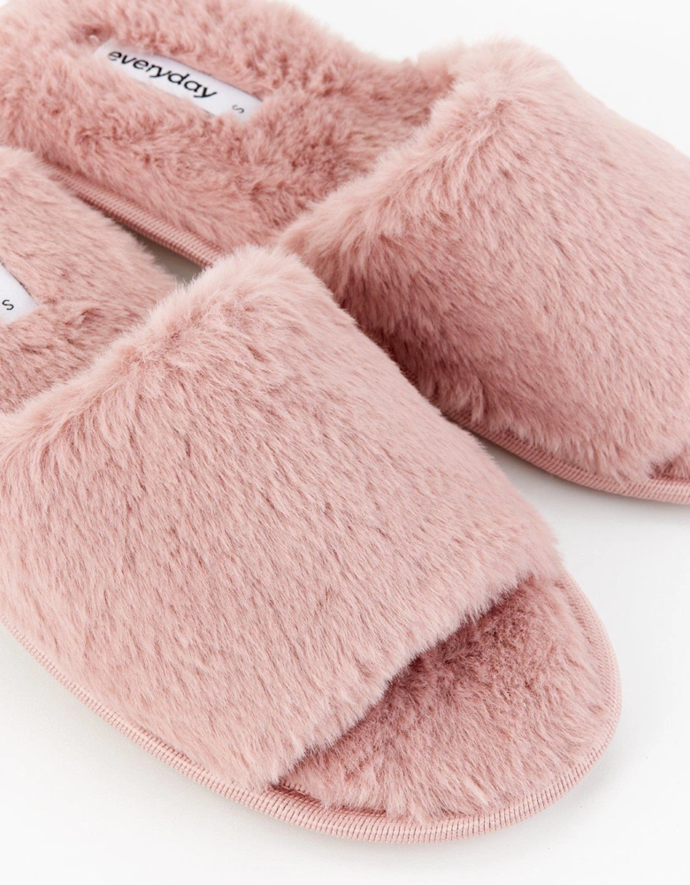 Faux Fur Slider Slipper - Pink