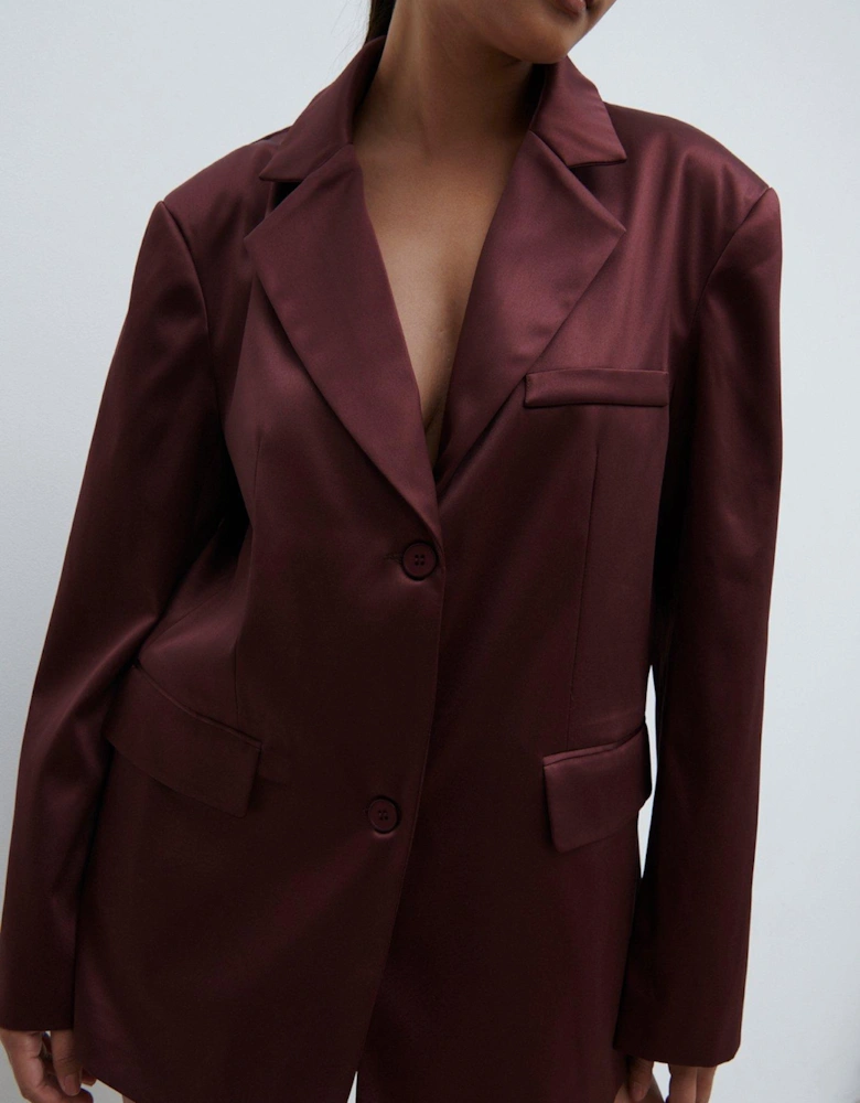 Beck Satin Oversized Dad Blazer - Wine