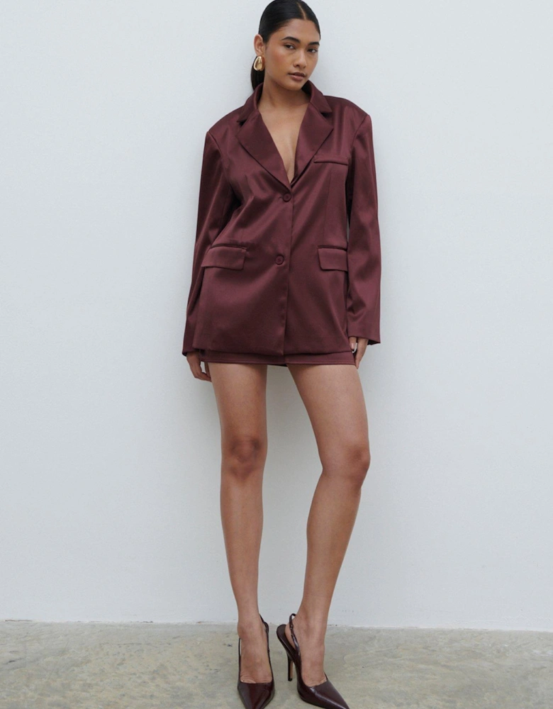 Beck Satin Oversized Dad Blazer - Wine