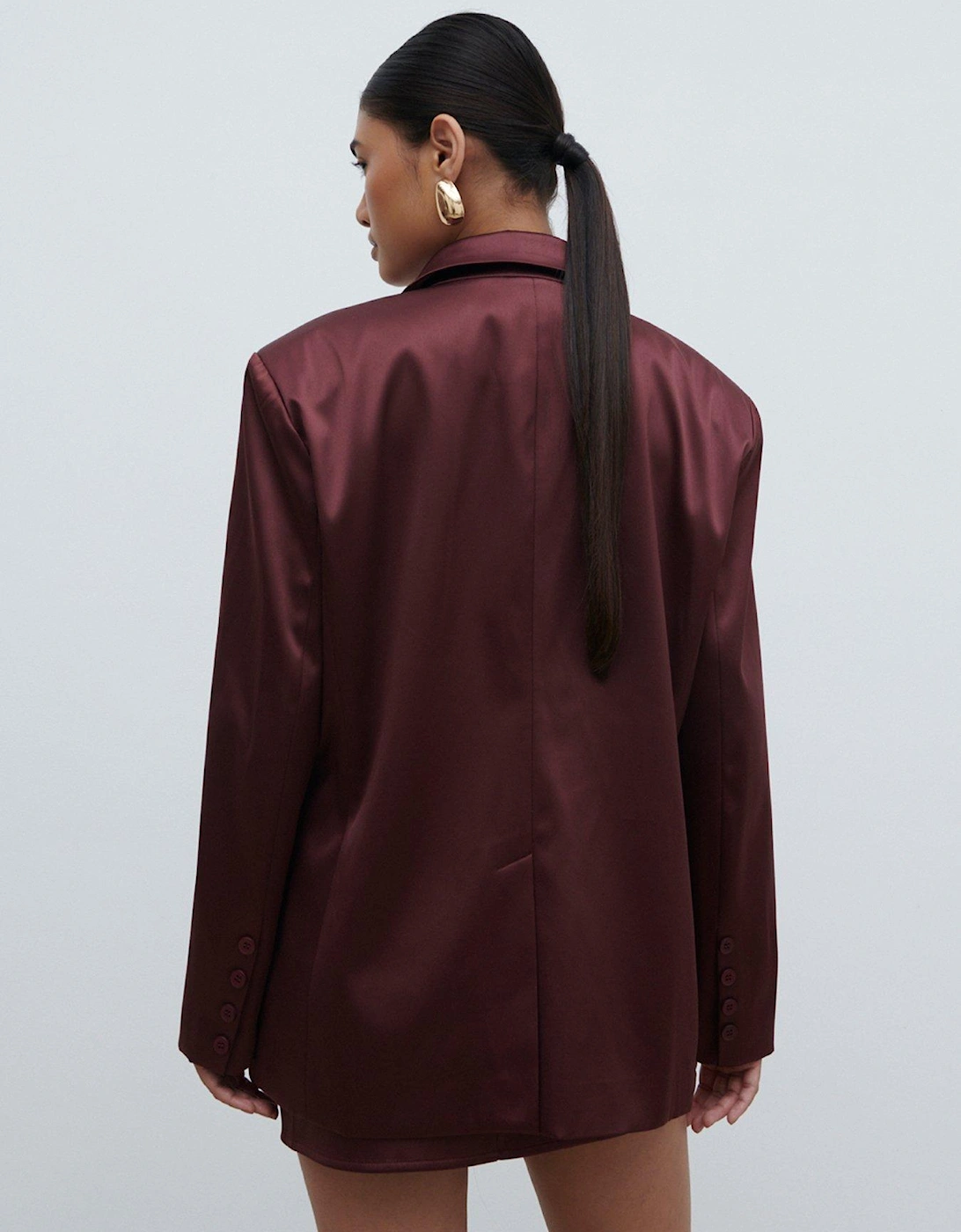 Beck Satin Oversized Dad Blazer - Wine