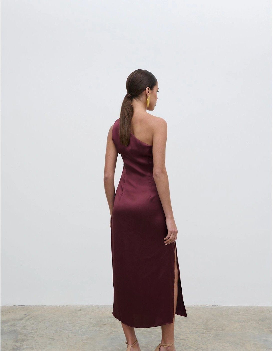 Ruched One Shoulder Midaxi Dress - Plum