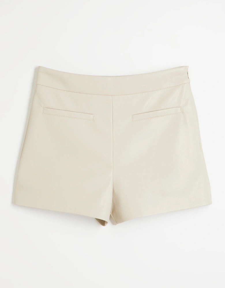 Tailored PU Shorts - Beige