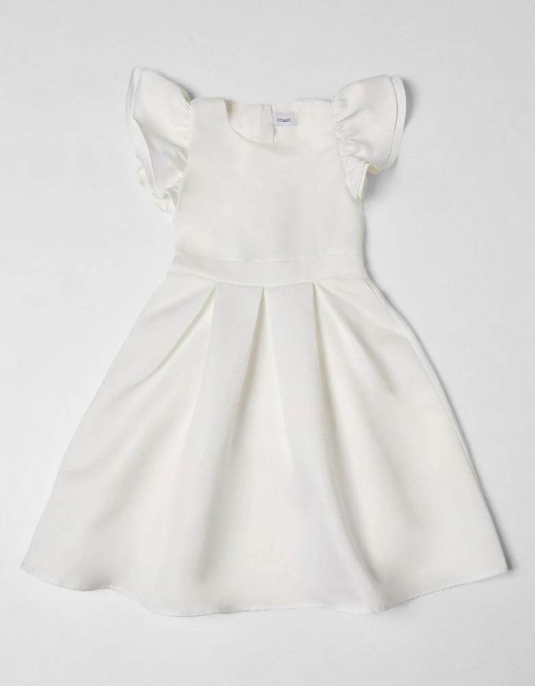 Frill Sleeve Bow Back Satin Flowergirl Dress