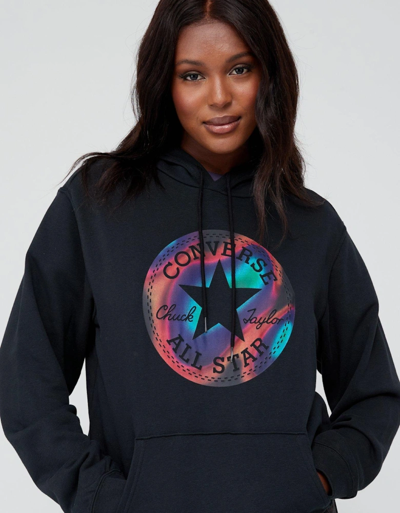 Centre Front Chuck Patch Fill Print Pullover Hoodie - Black