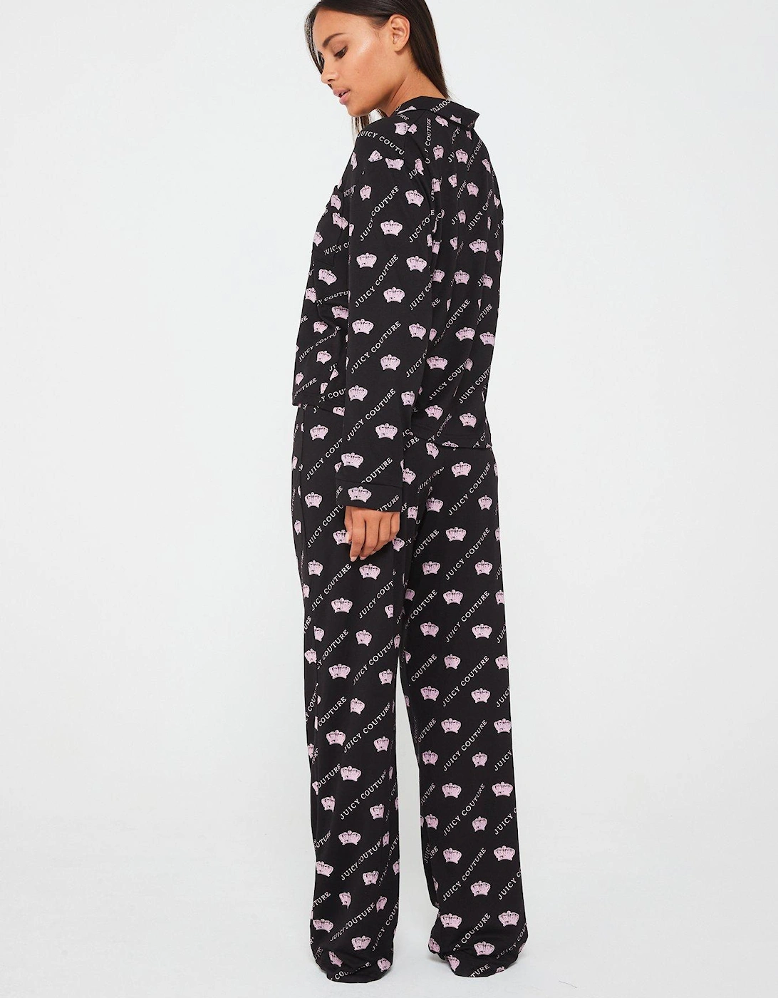 Crown Print Jersey Pyjama Set - Black