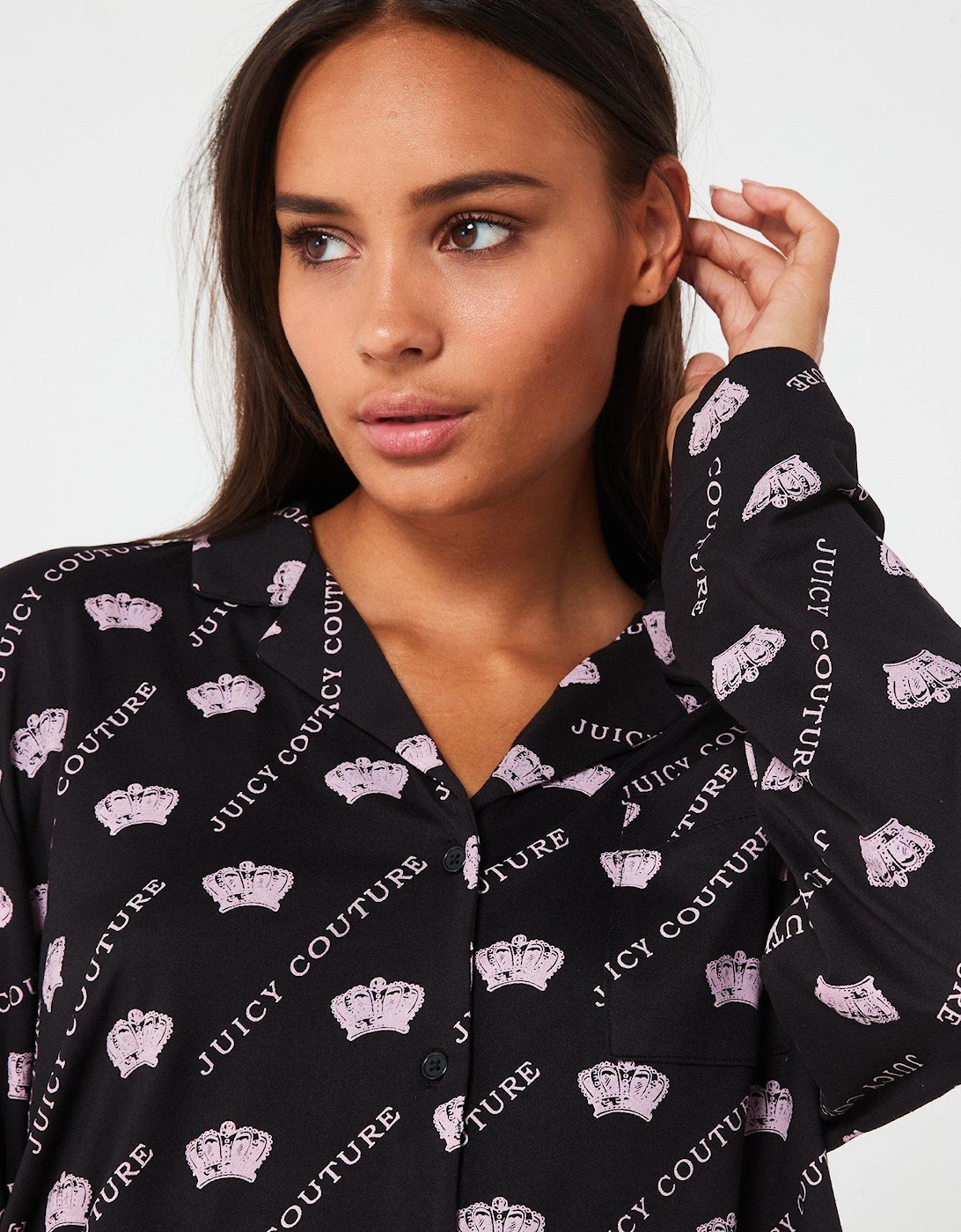 Crown Print Jersey Pyjama Set - Black