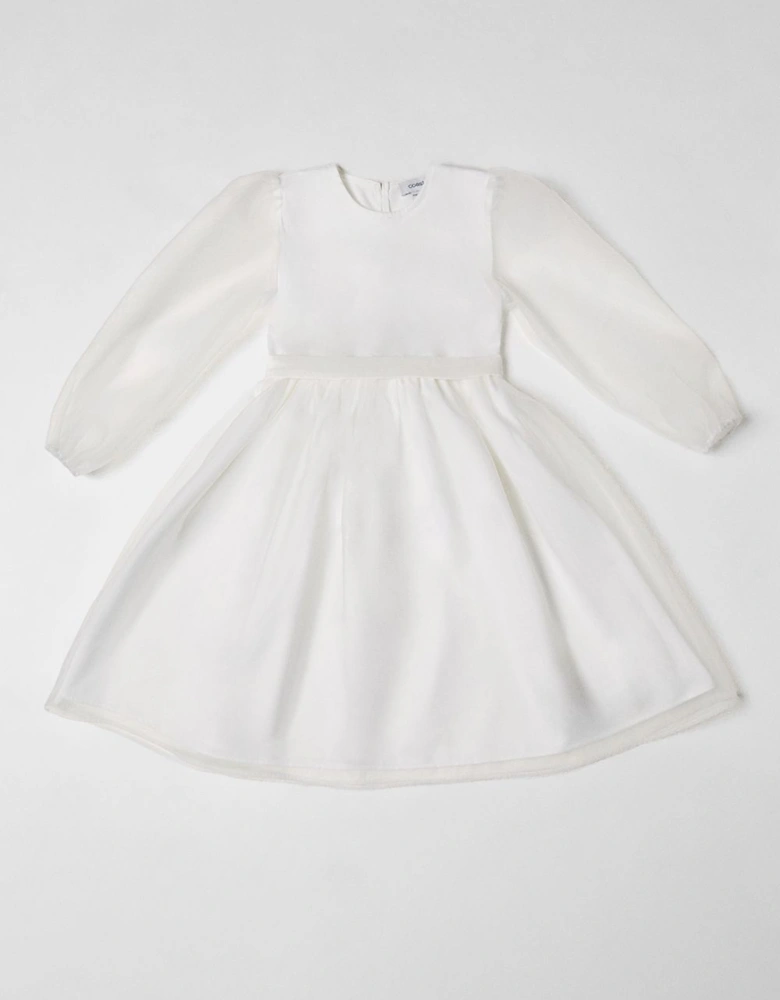 Blouson Sleeve Bow Back Organza Flowergirl Dress