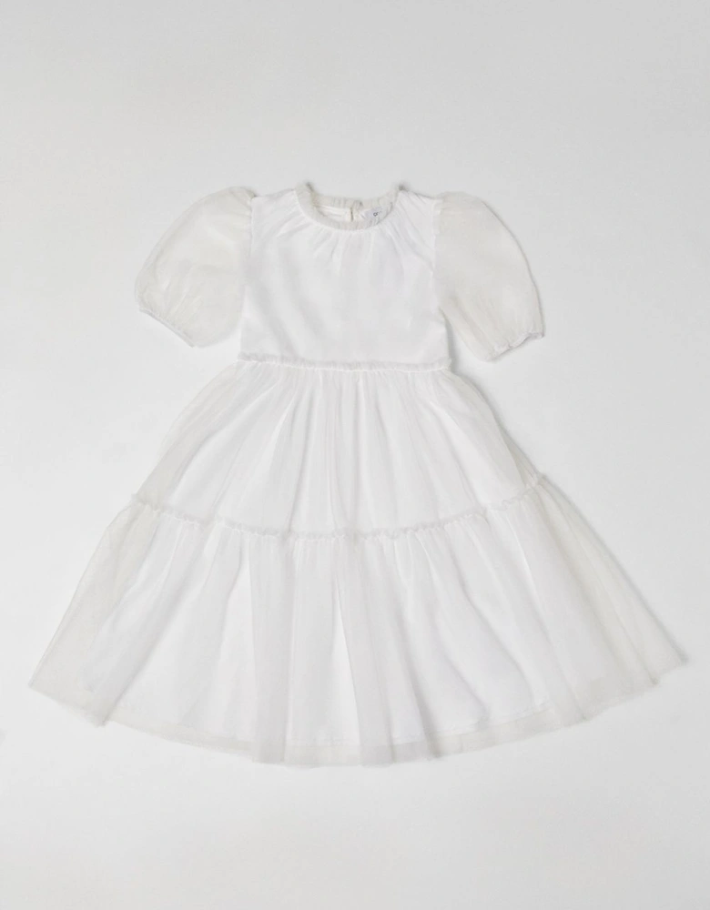 Puff Sleeve Tiered Tulle Flowergirl Dress