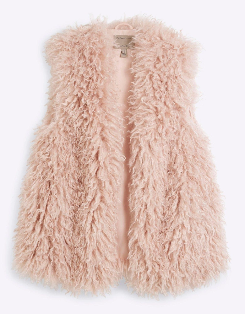 Faux Fur Long Shabby Gilet - Light Pink