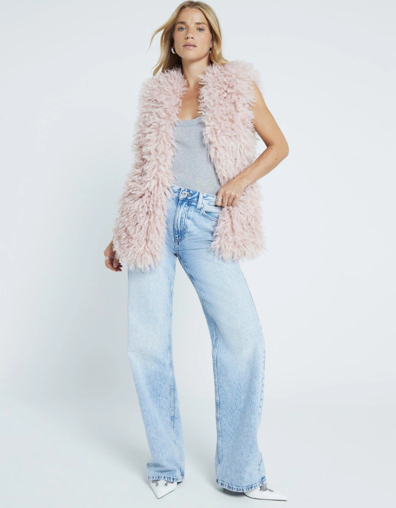 Faux Fur Long Shabby Gilet - Light Pink