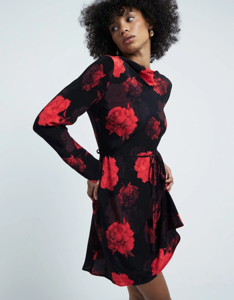 Floral Mini Dress - Black