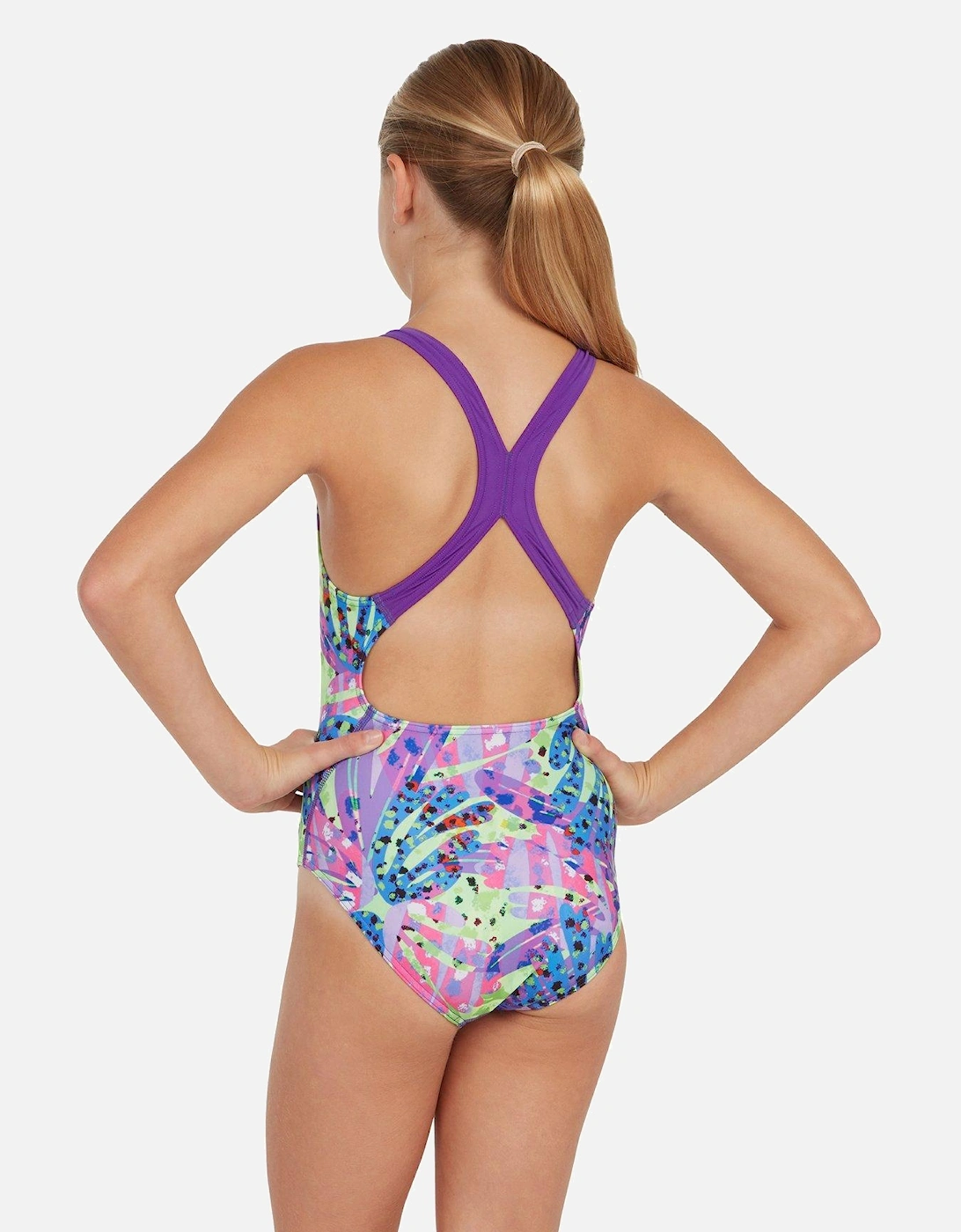 Girls Ecolast Sea Petal Flyback Swimsuit- Pink Multi