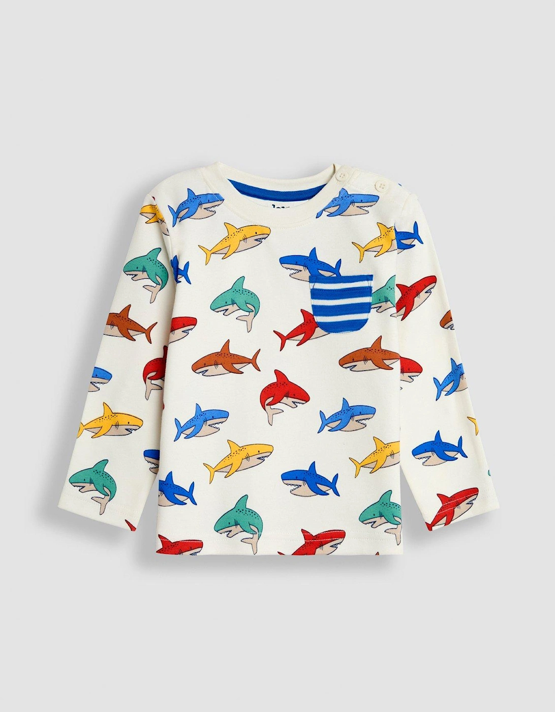 Boys 2-Pack Shark Print & Plain Tops - Cream