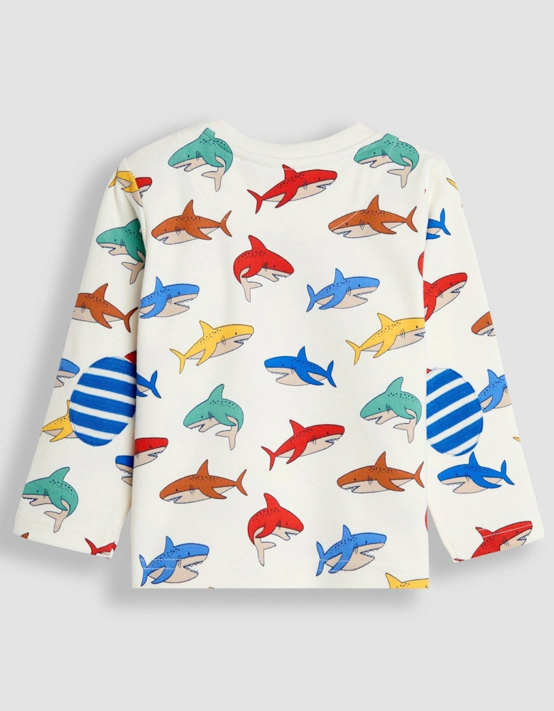 Boys 2-Pack Shark Print & Plain Tops - Cream