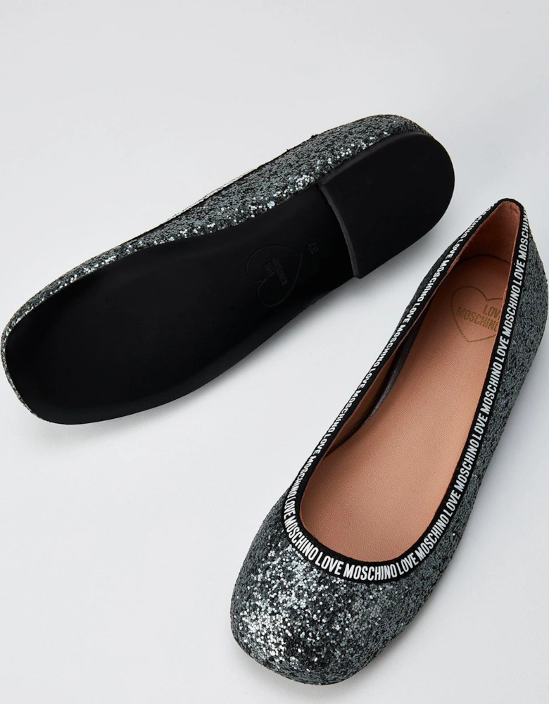 Glitter Logo Flats - Dark Grey