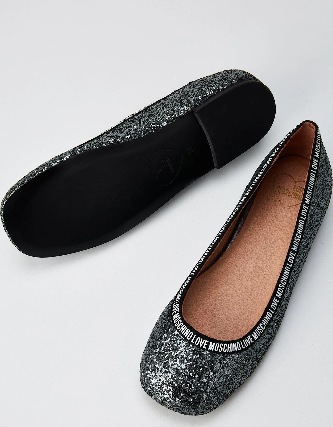 Glitter Logo Flats - Dark Grey