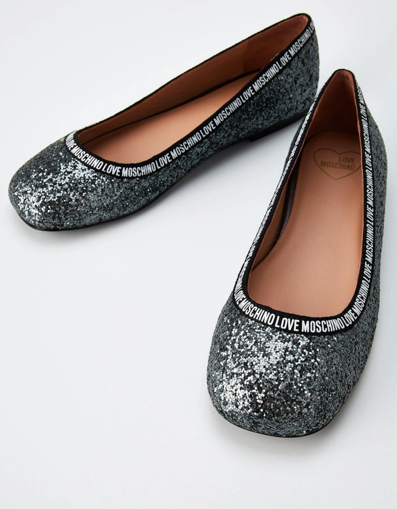 Glitter Logo Flats - Dark Grey