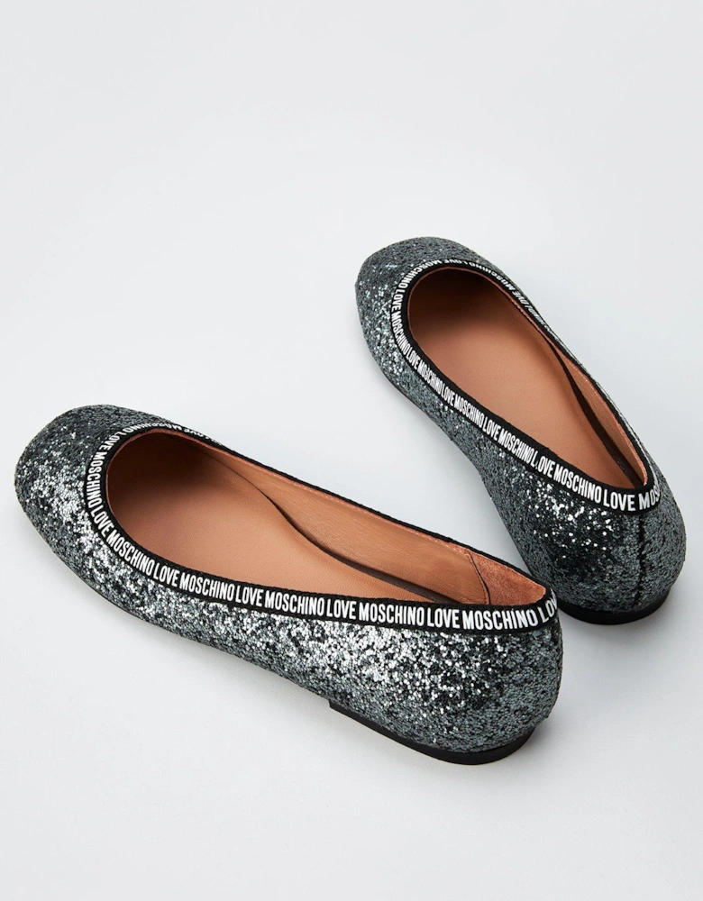 Glitter Logo Flats - Dark Grey