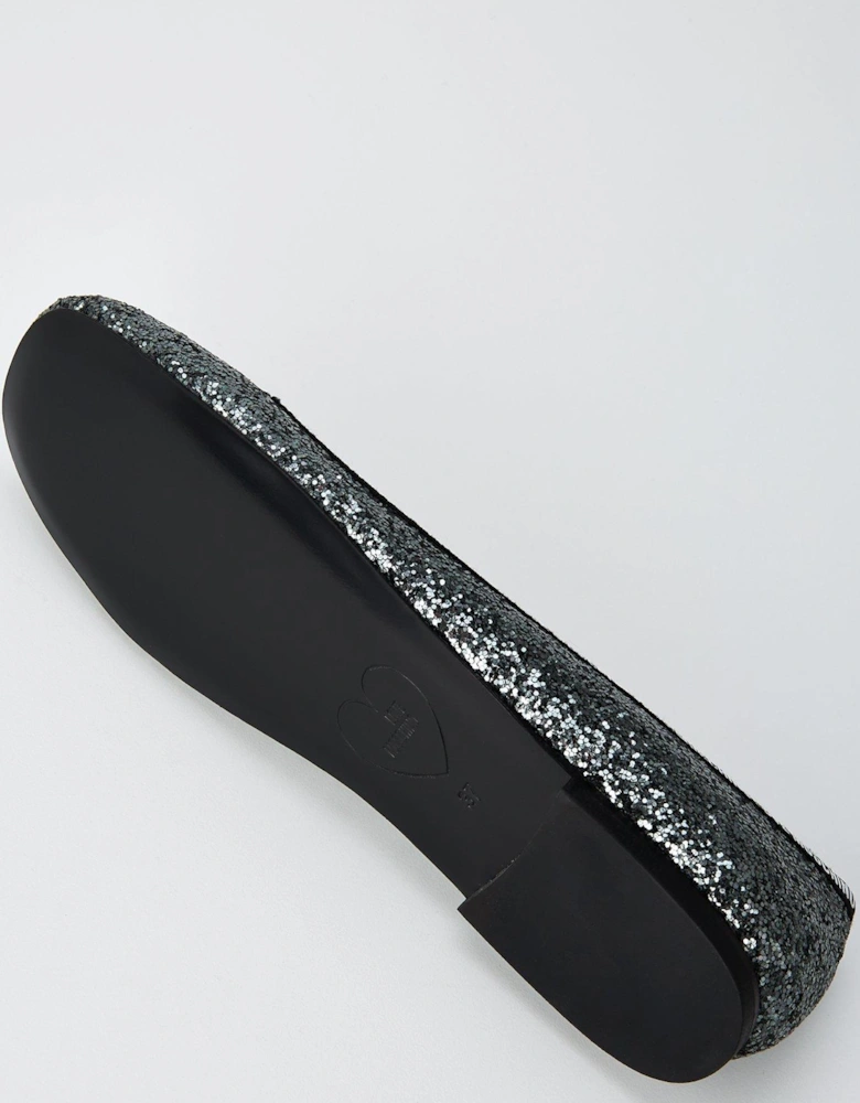 Glitter Logo Flats - Dark Grey