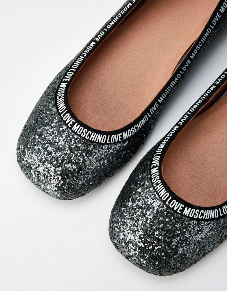 Glitter Logo Flats - Dark Grey