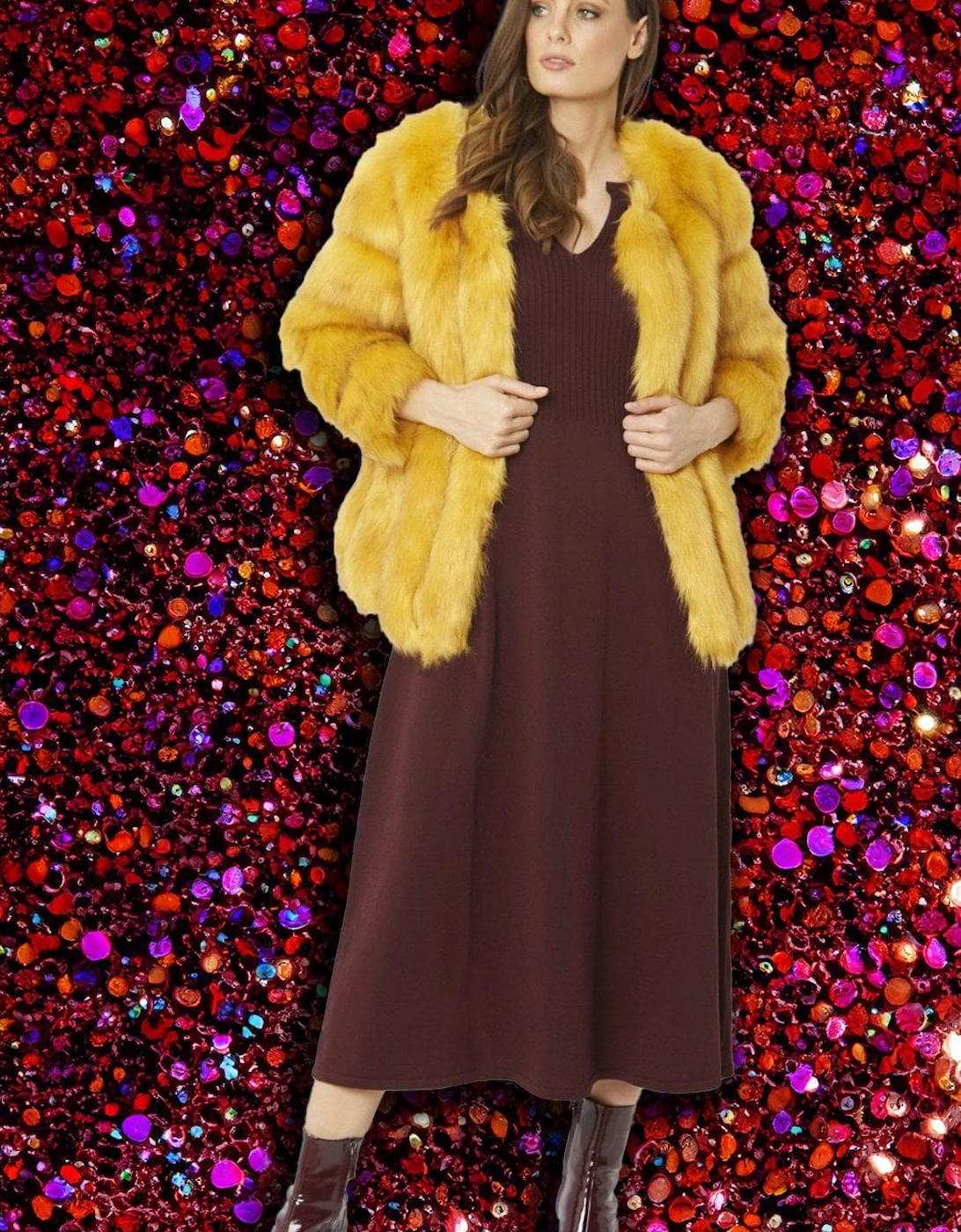 Yellow Faux Fur Coat