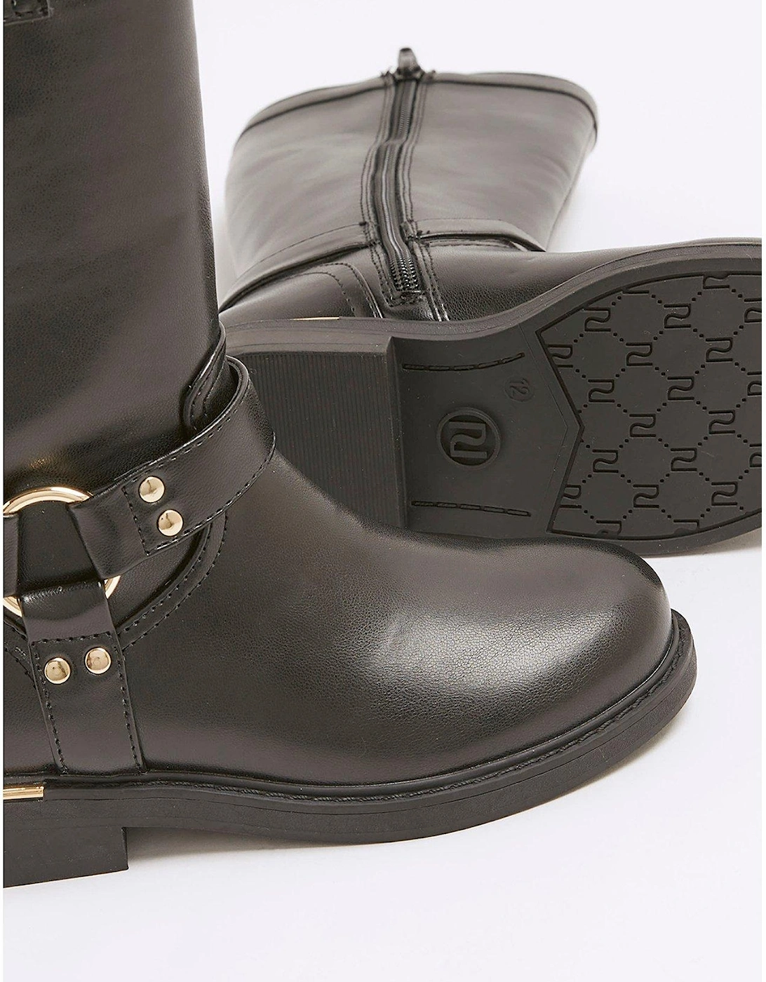 Older Girl Faux Leather Buckle Biker Boots - Black