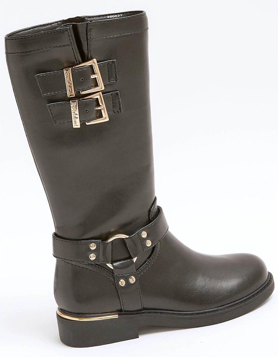 Older Girl Faux Leather Buckle Biker Boots - Black