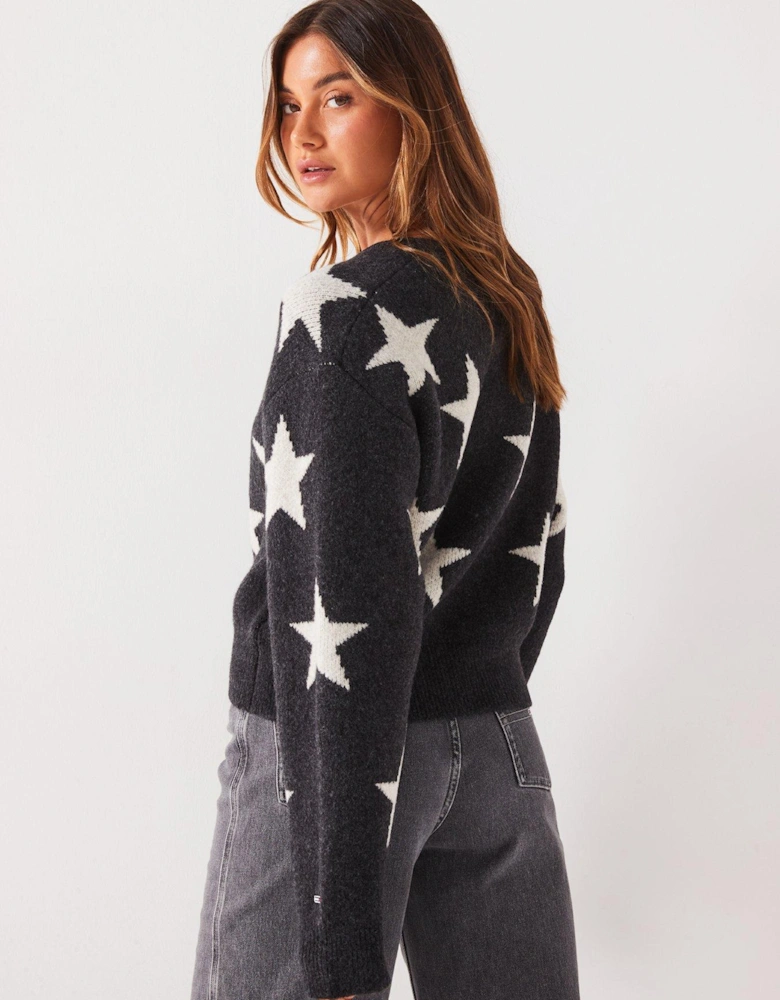 Star Print Jumper - Grey