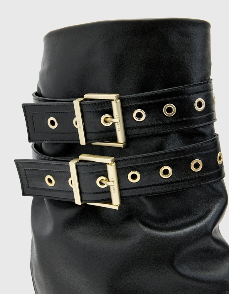 Dua Fold-Over Buckle Leather Boots - Black