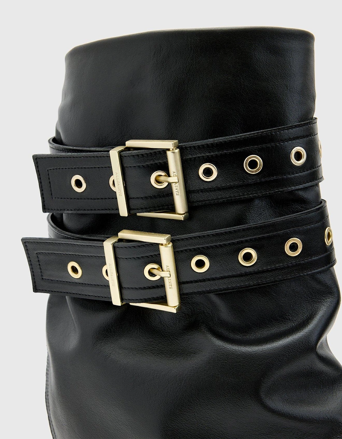 Dua Fold-Over Buckle Leather Boots - Black