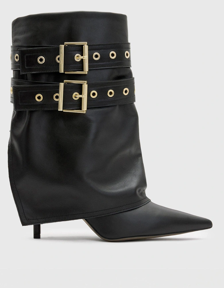 Dua Fold-Over Buckle Leather Boots - Black