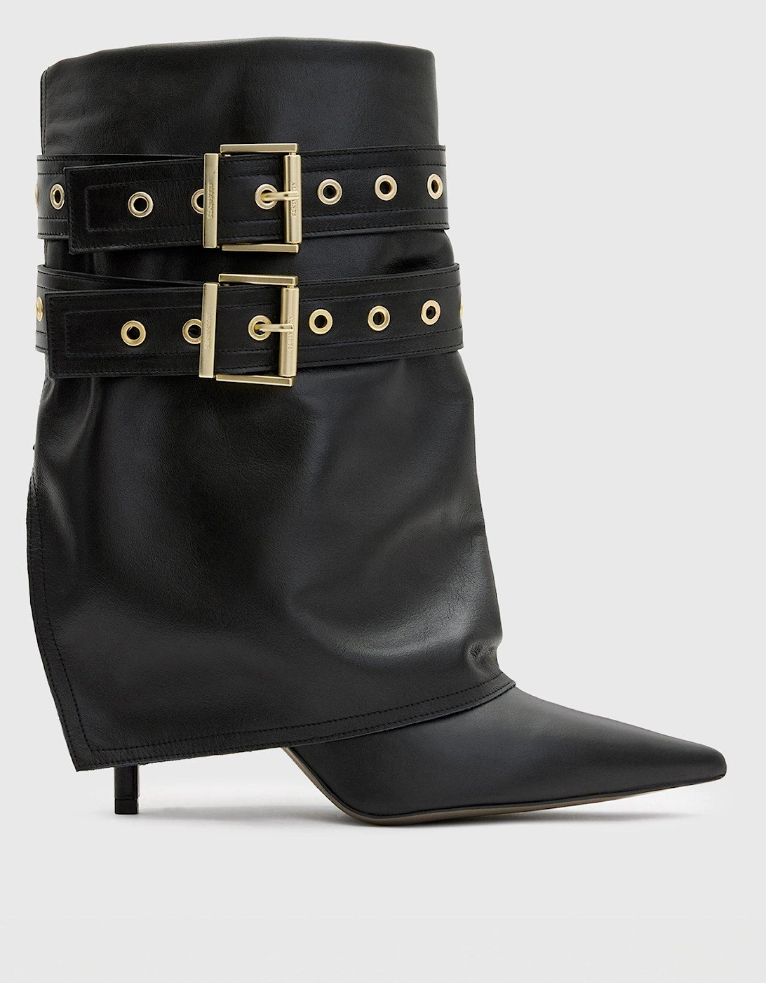 Dua Fold-Over Buckle Leather Boots - Black