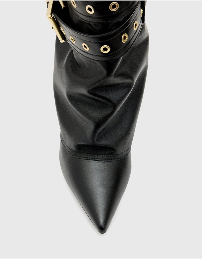 Dua Fold-Over Buckle Leather Boots - Black
