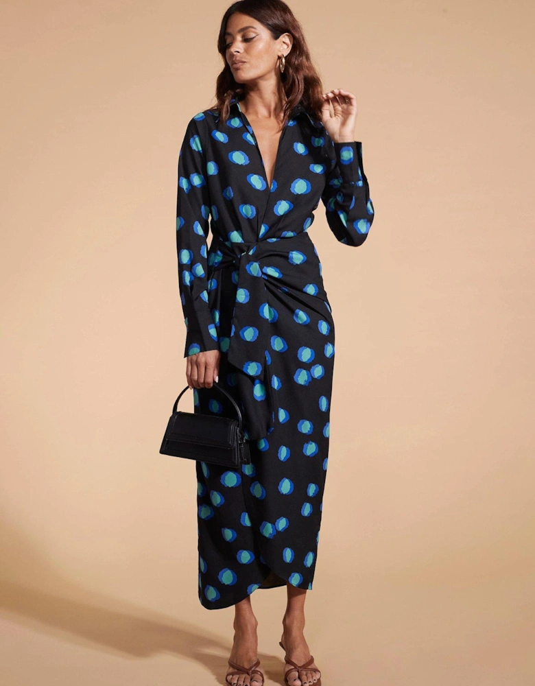 Polka Dot Wrap Dress - Blue