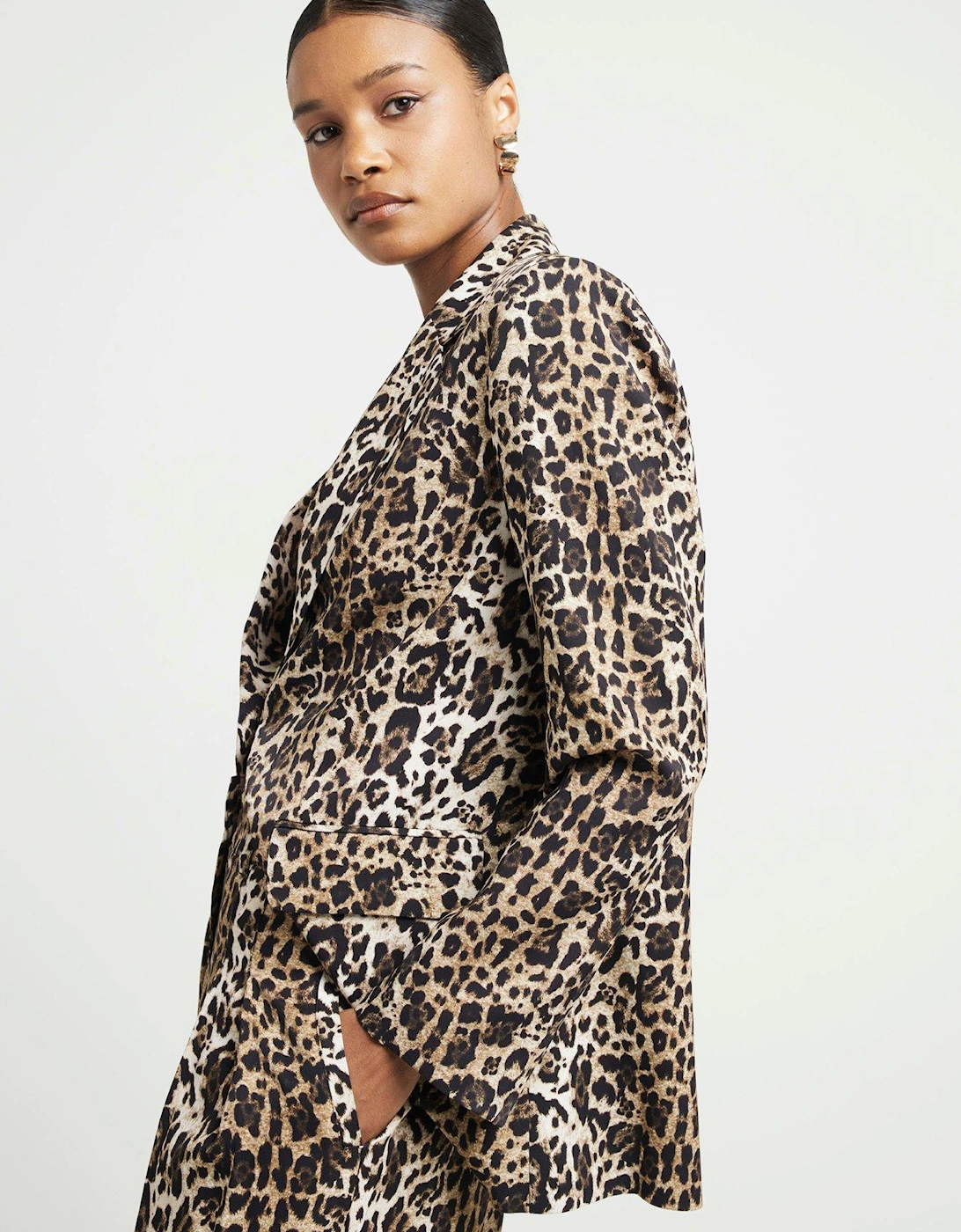 Leopard Print Oversized Blazer - Light Brown