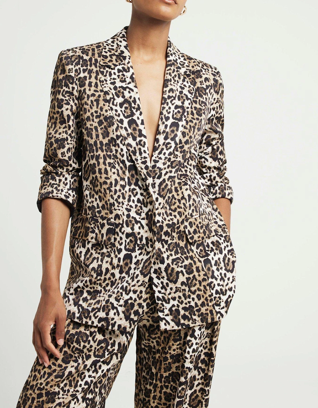 Leopard Print Oversized Blazer - Light Brown