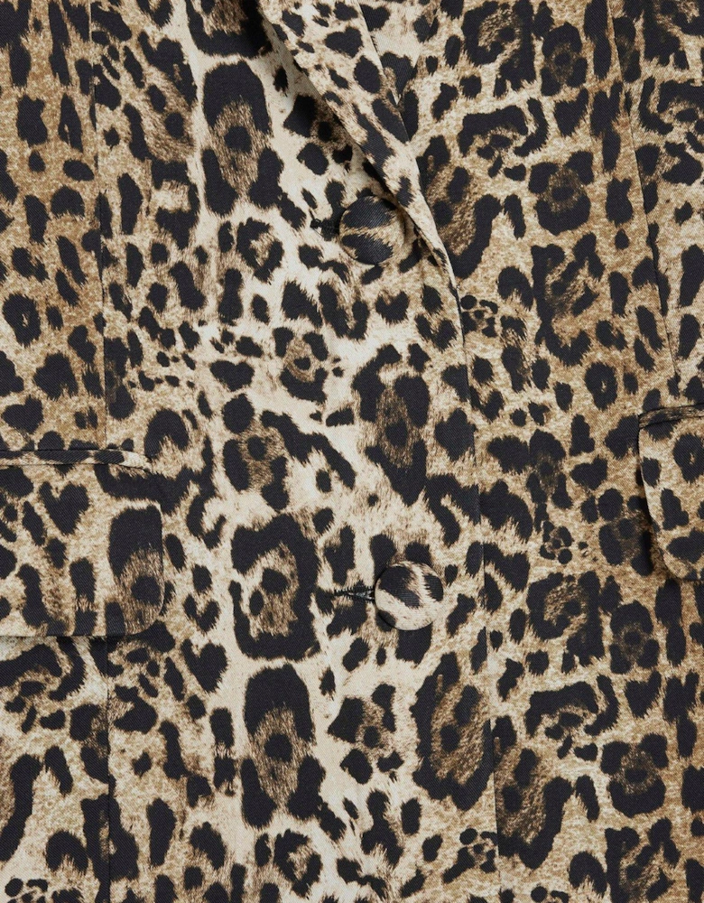 Leopard Print Oversized Blazer - Light Brown