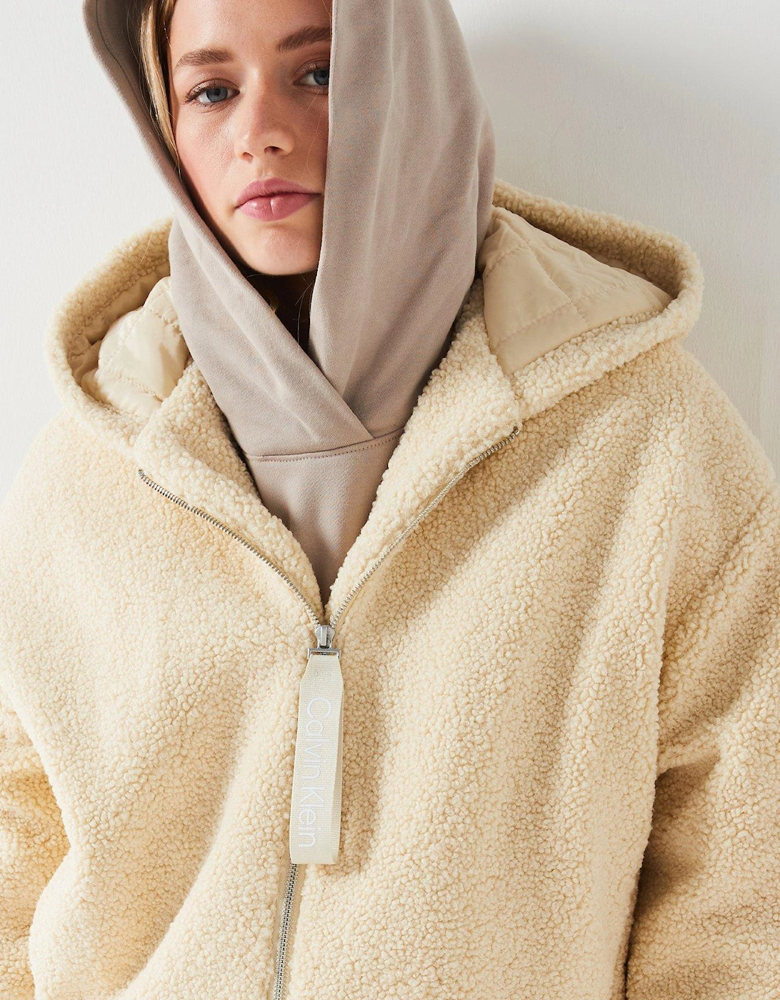 Sherpa Zip Through Hoodie - Cream