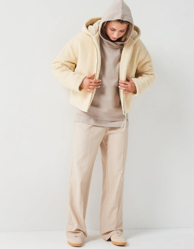 Sherpa Zip Through Hoodie - Cream