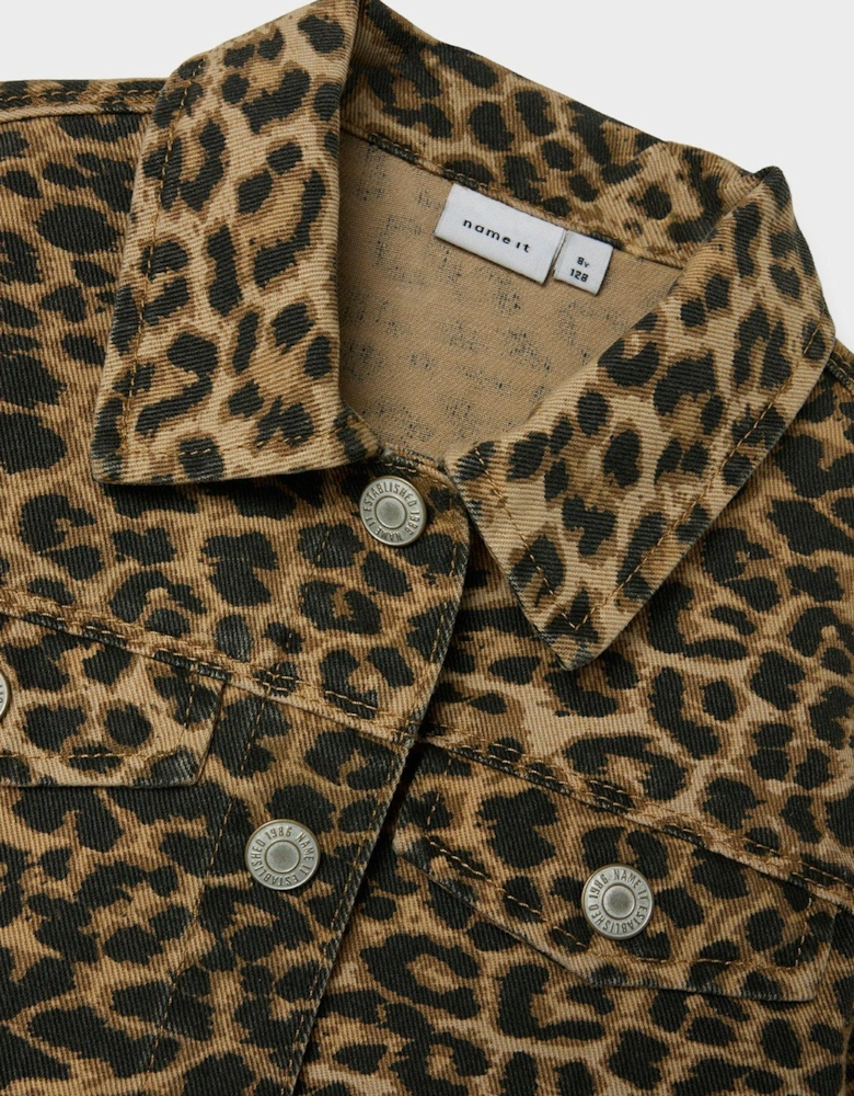 Girls Leopard Print Jacket - Silver Mink Leopard