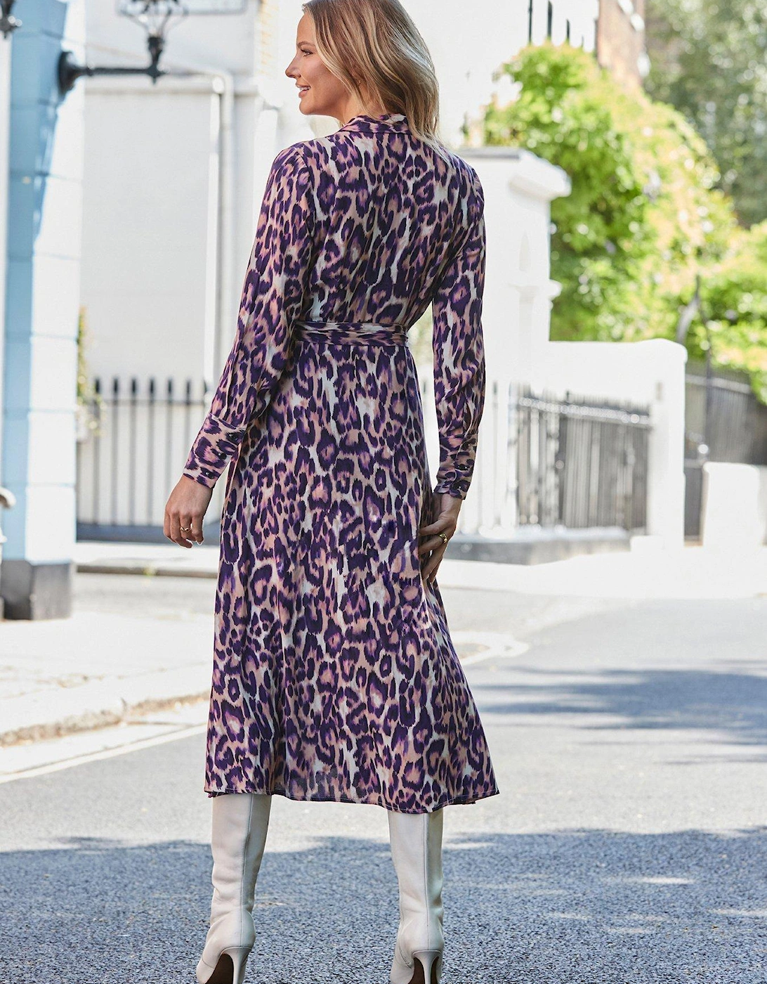 Coloured Animal Print Belted Midi Shirt Dress - Multi