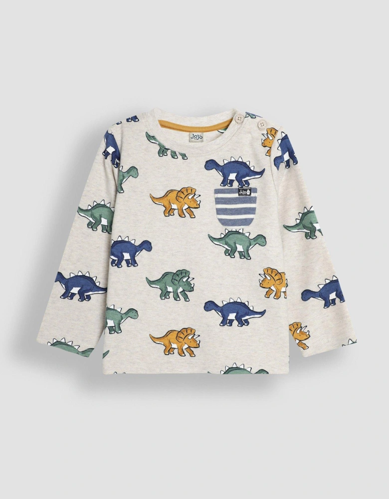 Boys 2-Pack Dinosaur Print & Stripe Tops - Beige