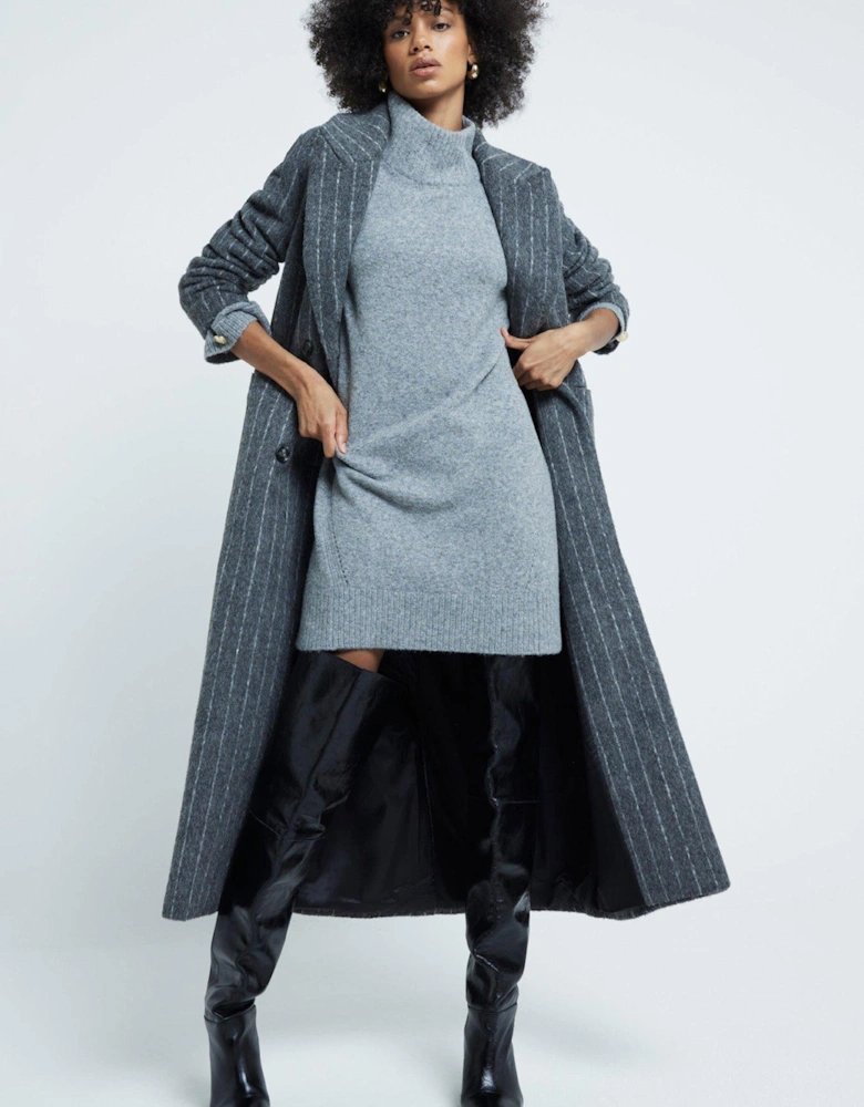 High Neck Jumper Dress - Grey Marl