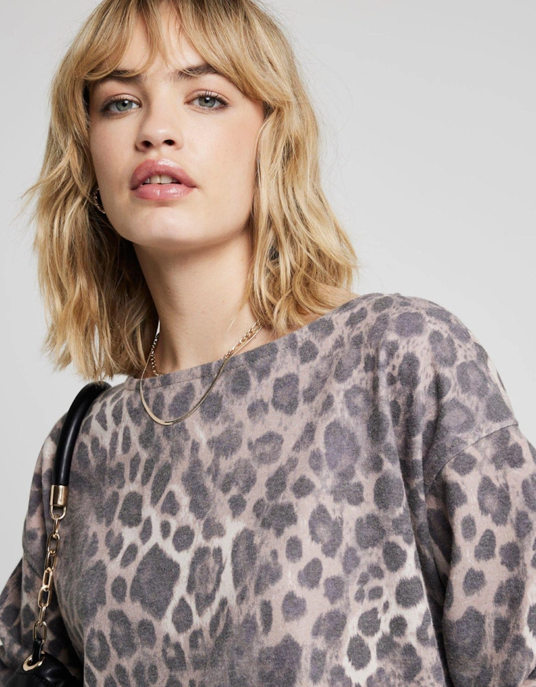 Leopard Print Sweatshirt - Brown