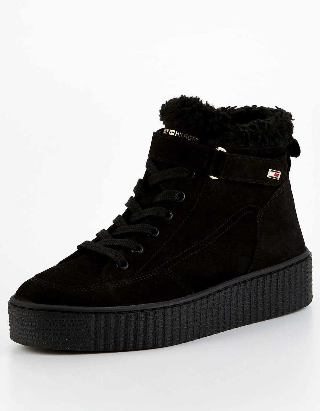 Faux Fur Nubuck Boot Trainers - Black